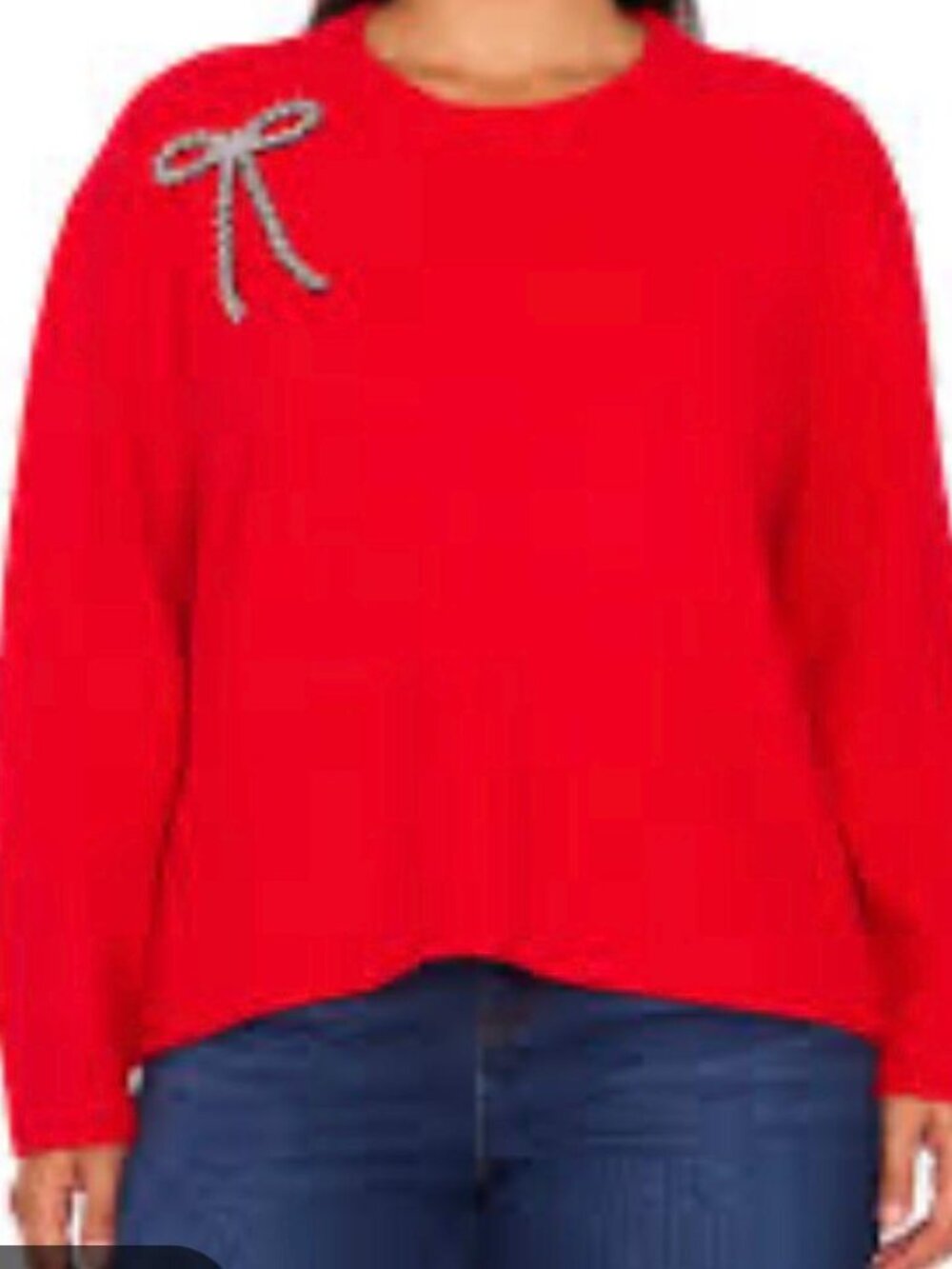 CeCe Oversized Bow Appliqué Sweater Red 1X NWT Rhinestone Sparkly Bow
